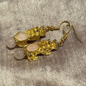 Dragon Earrings With Rose Quartz Gemstones new